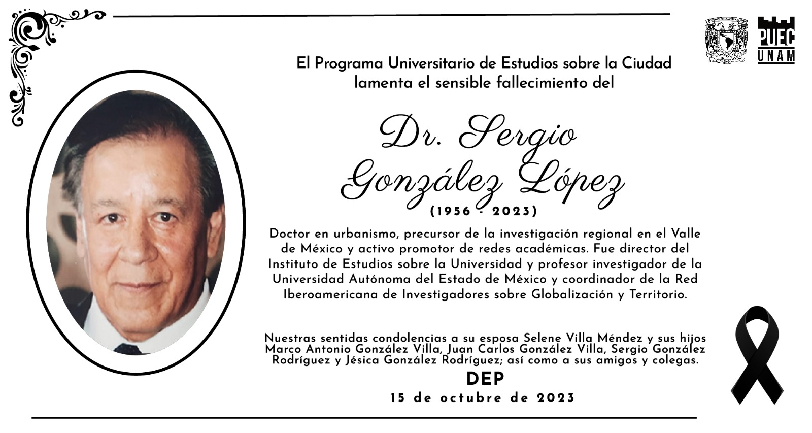 El PUEC lamenta la partida del doctor Sergio González López, de la UAEMéx, precursor de la investigación regional en el Valle de México