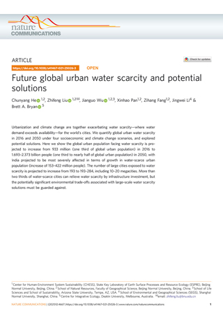 He, C., Liu, Z., Wu, J. et al. (2021) Future global urban water scarcity and potential solutions, Nature Communications, 12 (4667).