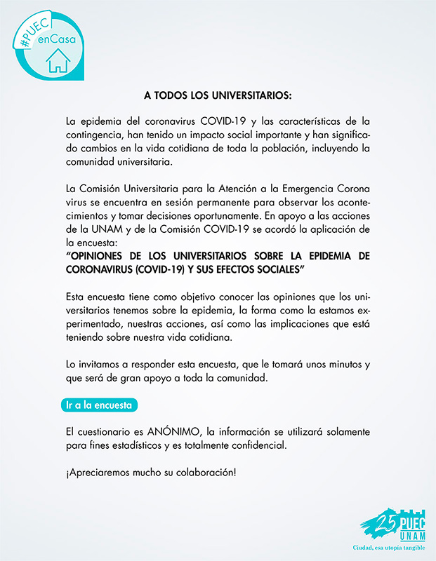 ENCUESTA/ Opiniones de los Universitarios sobre la epidemia del coronavirus (COVID-19) y sus efectos sociales